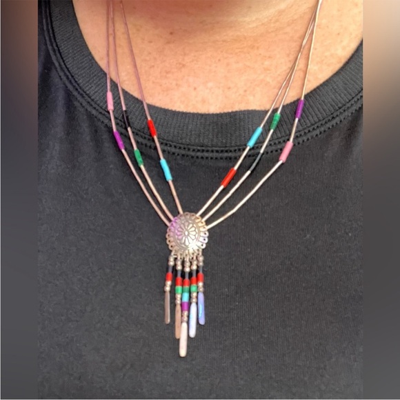 Vintage Native American Signed Liquid Silver Heshi Multi Inlay Bracelet - Picture 14 of 14